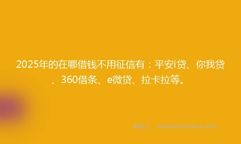 2025年的在哪借钱不用征信有：平安i贷、你我贷、360借条、e微贷、拉卡拉等。