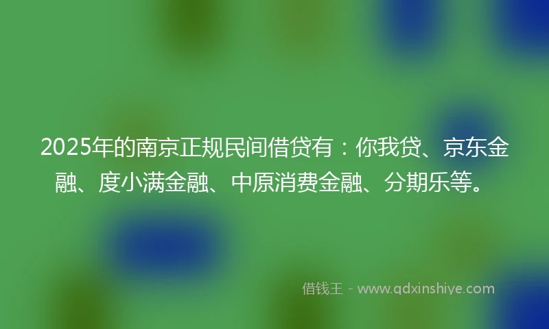 2025年的南京正规民间借贷有：你我贷、京东金融、度小满金融、中原消费金融、分期乐等。