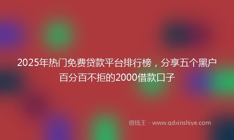 2025年热门免费贷款平台排行榜，分享五个黑户百分百不拒的2000借款口子