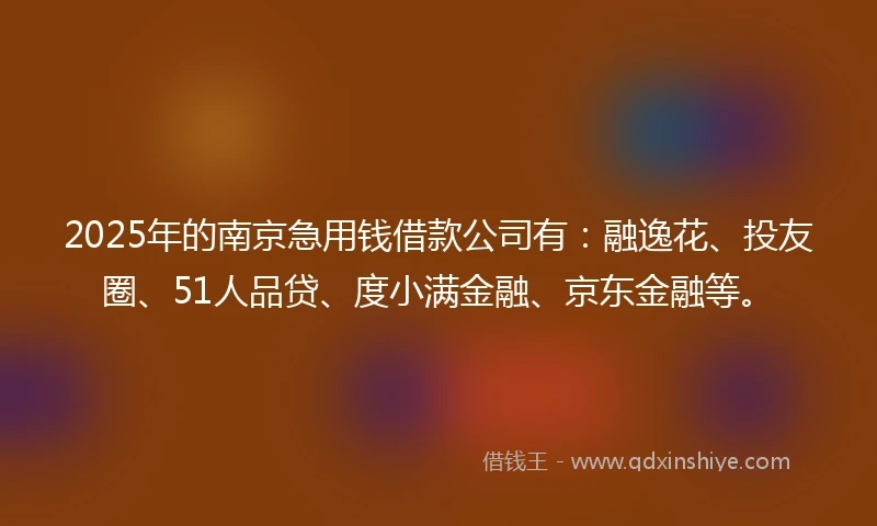 2025年的南京急用钱借款公司有：融逸花、投友圈、51人品贷、度小满金融、京东金融等。