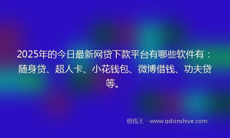 2025年的今日最新网贷下款平台有哪些软件有：随身贷、超人卡、小花钱包、微博借钱、功夫贷等。