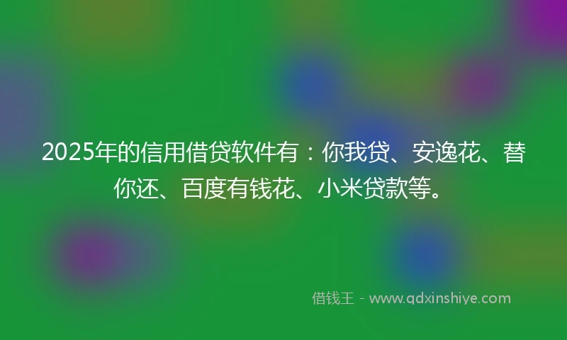 2025年的信用借贷软件有：你我贷、安逸花、替你还、百度有钱花、小米贷款等。