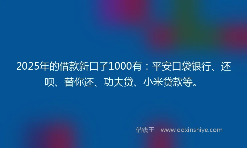 2025年的借款新口子1000有：平安口袋银行、还呗、替你还、功夫贷、小米贷款等。