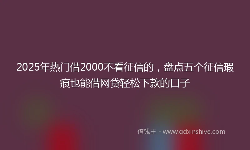 2025年热门借2000不看征信的，盘点五个征信瑕疵也能借网贷轻松下款的口子