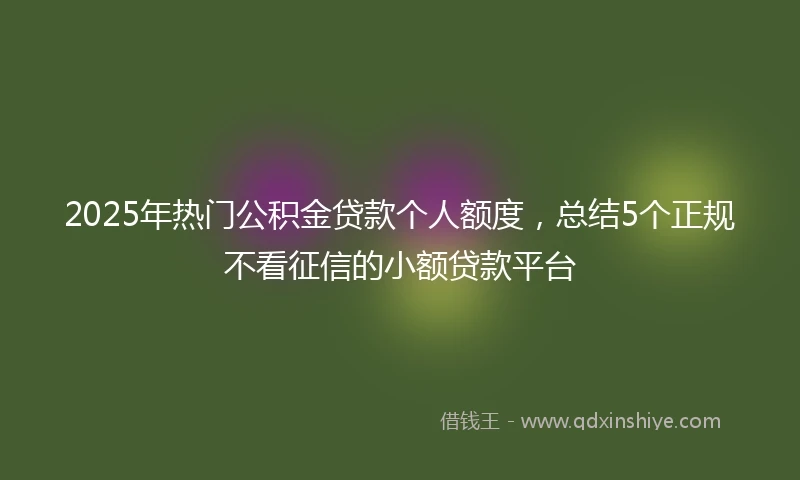 2025年热门公积金贷款个人额度，总结5个正规不看征信的小额贷款平台