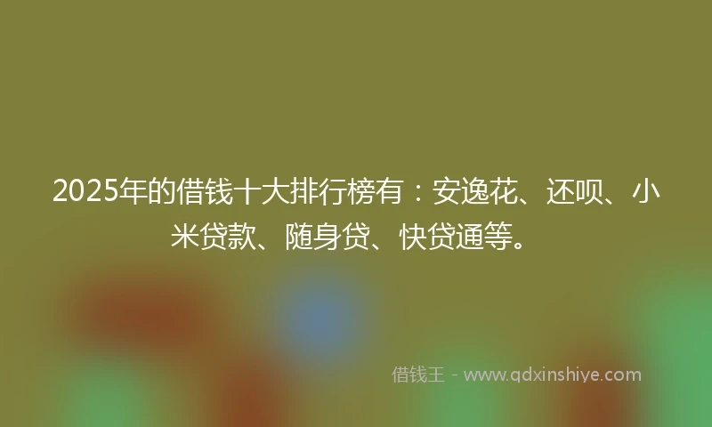 2025年的借钱十大排行榜有：安逸花、还呗、小米贷款、随身贷、快贷通等。