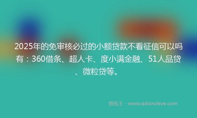 2025年的免审核必过的小额贷款不看征信可以吗有：360借条、超人卡、度小满金融、51人品贷、微粒贷等。