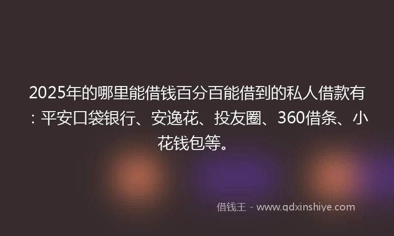 2025年的哪里能借钱百分百能借到的私人借款有：平安口袋银行、安逸花、投友圈、360借条、小花钱包等。