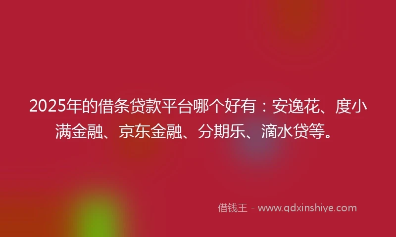 2025年的借条贷款平台哪个好有:安逸花、度小满金融、京东金融、分期乐、滴水贷等。