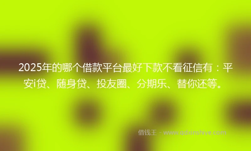 2025年的哪个借款平台最好下款不看征信有：平安i贷、随身贷、投友圈、分期乐、替你还等。