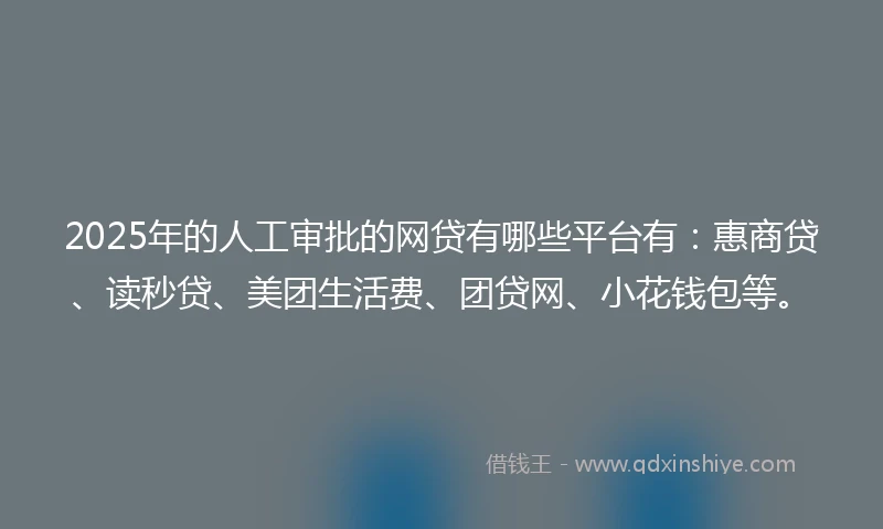 2025年的人工审批的网贷有哪些平台有：惠商贷、读秒贷、美团生活费、团贷网、小花钱包等。