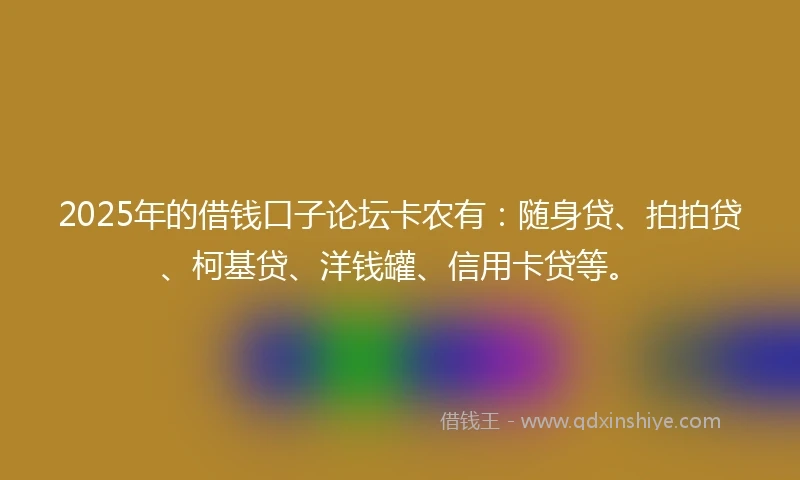 2025年的借钱口子论坛卡农有：随身贷、拍拍贷、柯基贷、洋钱罐、信用卡贷等。
