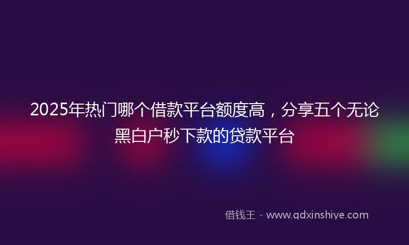 2025年热门哪个借款平台额度高，分享五个无论黑白户秒下款的贷款平台