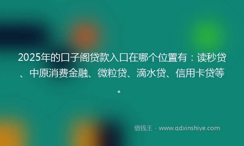 2025年的口子阁贷款入口在哪个位置有：读秒贷、中原消费金融、微粒贷、滴水贷、信用卡贷等。