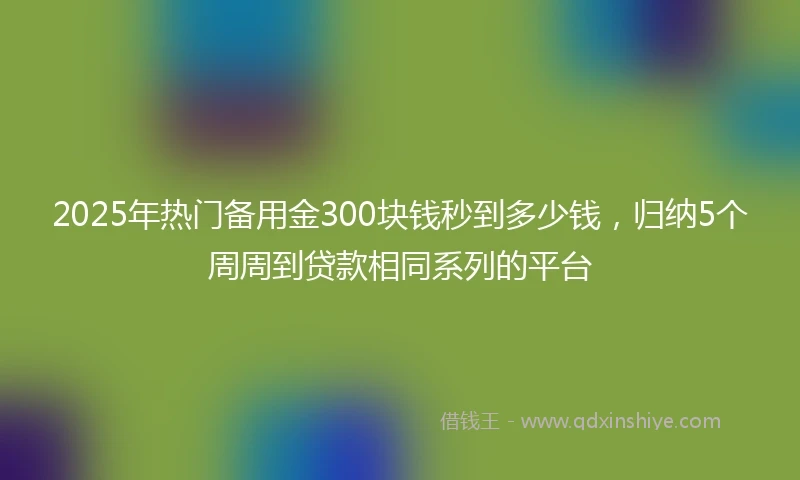 2025年热门备用金300块钱秒到多少钱，归纳5个周周到贷款相同系列的平台