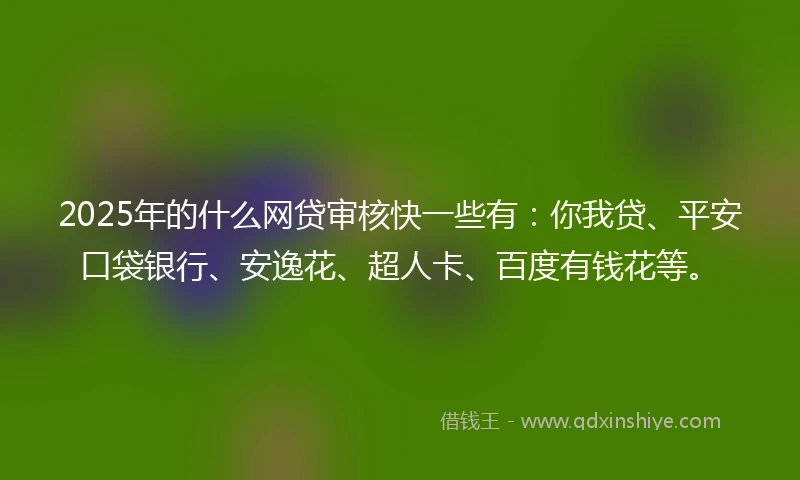 2025年的什么网贷审核快一些有：你我贷、平安口袋银行、安逸花、超人卡、百度有钱花等。
