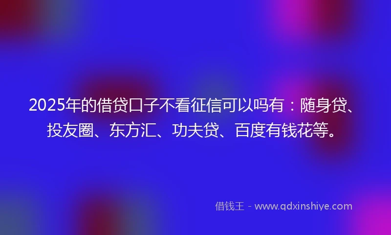 2025年的借贷口子不看征信可以吗有:随身贷、投友圈、东方汇、功夫贷、百度有钱花等。