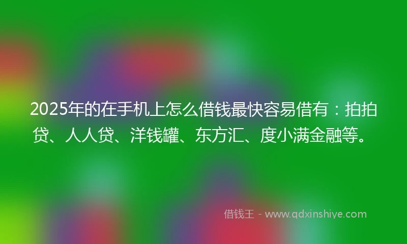2025年的在手机上怎么借钱最快容易借有：拍拍贷、人人贷、洋钱罐、东方汇、度小满金融等。
