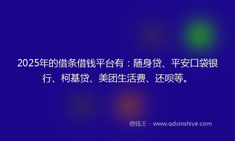 2025年的借条借钱平台有：随身贷、平安口袋银行、柯基贷、美团生活费、还呗等。
