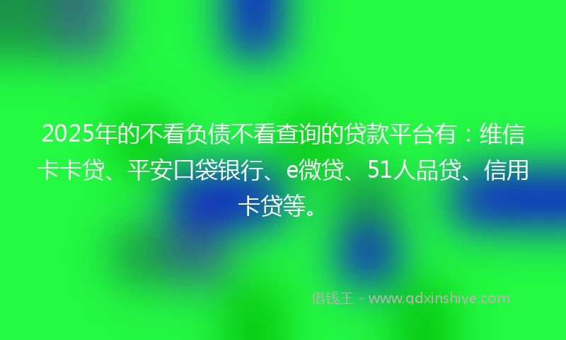 2025年的不看负债不看查询的贷款平台有：维信卡卡贷、平安口袋银行、e微贷、51人品贷、信用卡贷等。