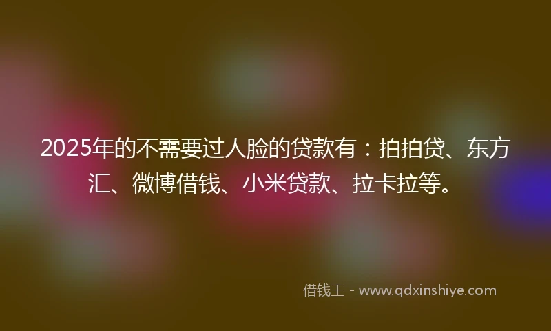 2025年的不需要过人脸的贷款有：拍拍贷、东方汇、微博借钱、小米贷款、拉卡拉等。
