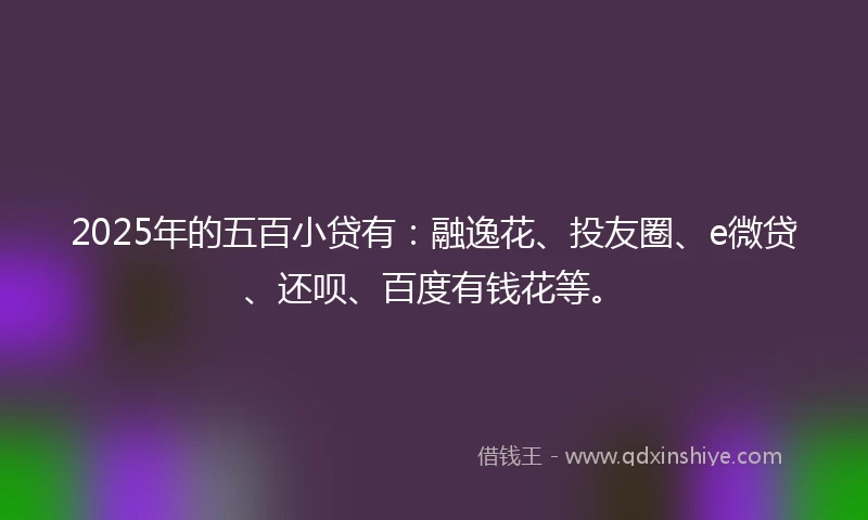 2025年的五百小贷有:融逸花、投友圈、e微贷、还呗、百度有钱花等。
