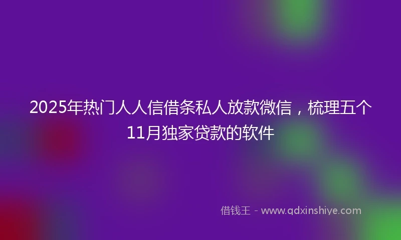 2025年热门人人信借条私人放款微信,梳理五个11月独家贷款的软件