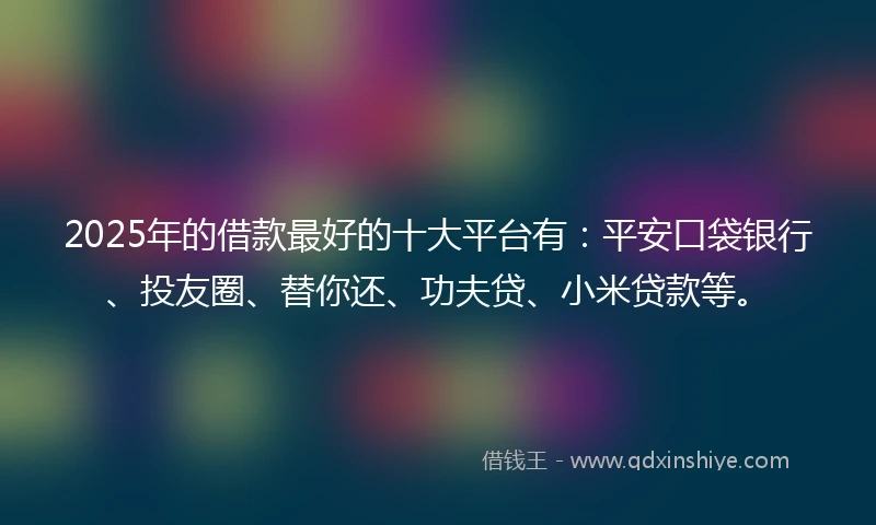 2025年的借款最好的十大平台有：平安口袋银行、投友圈、替你还、功夫贷、小米贷款等。