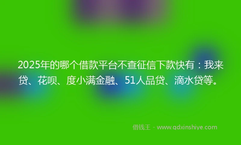 2025年的哪个借款平台不查征信下款快有：我来贷、花呗、度小满金融、51人品贷、滴水贷等。