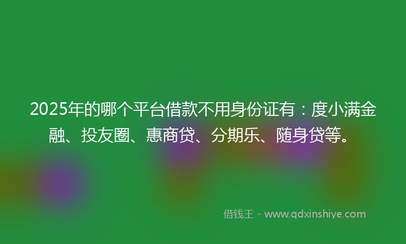 2025年的哪个平台借款不用身份证有：度小满金融、投友圈、惠商贷、分期乐、随身贷等。