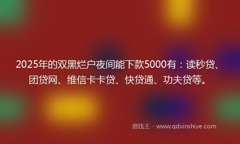 2025年的双黑烂户夜间能下款5000有：读秒贷、团贷网、维信卡卡贷、快贷通、功夫贷等。