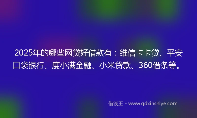 2025年的哪些网贷好借款有：维信卡卡贷、平安口袋银行、度小满金融、小米贷款、360借条等。