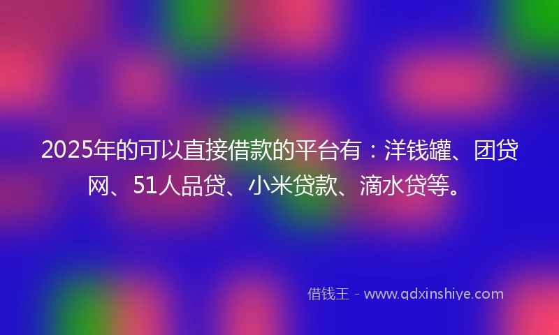 2025年的可以直接借款的平台有：洋钱罐、团贷网、51人品贷、小米贷款、滴水贷等。