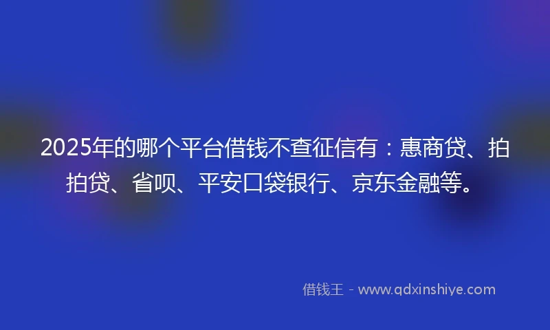2025年的哪个平台借钱不查征信有：惠商贷、拍拍贷、省呗、平安口袋银行、京东金融等。