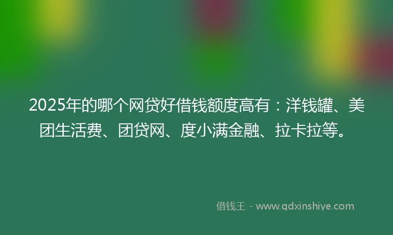 2025年的哪个网贷好借钱额度高有：洋钱罐、美团生活费、团贷网、度小满金融、拉卡拉等。