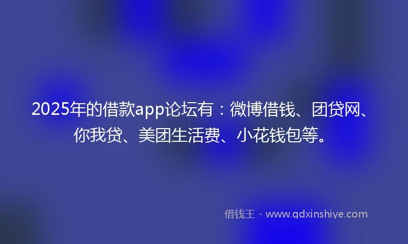 2025年的借款app论坛有：微博借钱、团贷网、你我贷、美团生活费、小花钱包等。