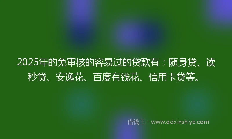2025年的免审核的容易过的贷款有：随身贷、读秒贷、安逸花、百度有钱花、信用卡贷等。