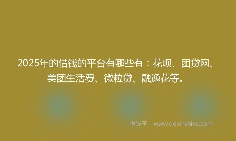 2025年的借钱的平台有哪些有：花呗、团贷网、美团生活费、微粒贷、融逸花等。