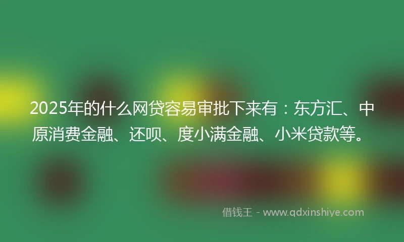 2025年的什么网贷容易审批下来有：东方汇、中原消费金融、还呗、度小满金融、小米贷款等。