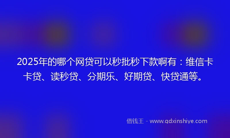2025年的哪个网贷可以秒批秒下款啊有:维信卡卡贷、读秒贷、分期乐、好期贷、快贷通等。
