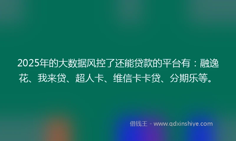2025年的大数据风控了还能贷款的平台有：融逸花、我来贷、超人卡、维信卡卡贷、分期乐等。