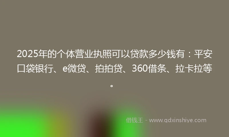 2025年的个体营业执照可以贷款多少钱有：平安口袋银行、e微贷、拍拍贷、360借条、拉卡拉等。