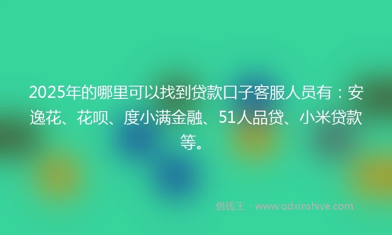 2025年的哪里可以找到贷款口子客服人员有：安逸花、花呗、度小满金融、51人品贷、小米贷款等。