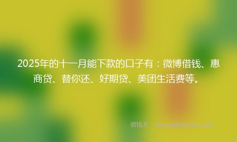 2025年的十一月能下款的口子有：微博借钱、惠商贷、替你还、好期贷、美团生活费等。