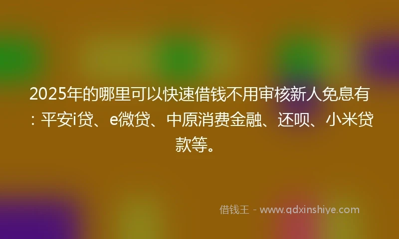 2025年的哪里可以快速借钱不用审核新人免息有：平安i贷、e微贷、中原消费金融、还呗、小米贷款等。
