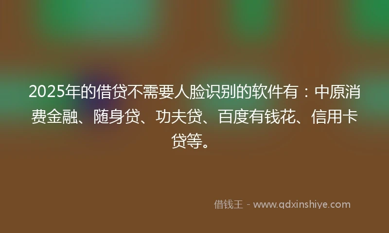 2025年的借贷不需要人脸识别的软件有：中原消费金融、随身贷、功夫贷、百度有钱花、信用卡贷等。