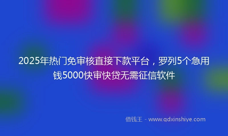 2025年热门免审核直接下款平台，罗列5个急用钱5000快审快贷无需征信软件