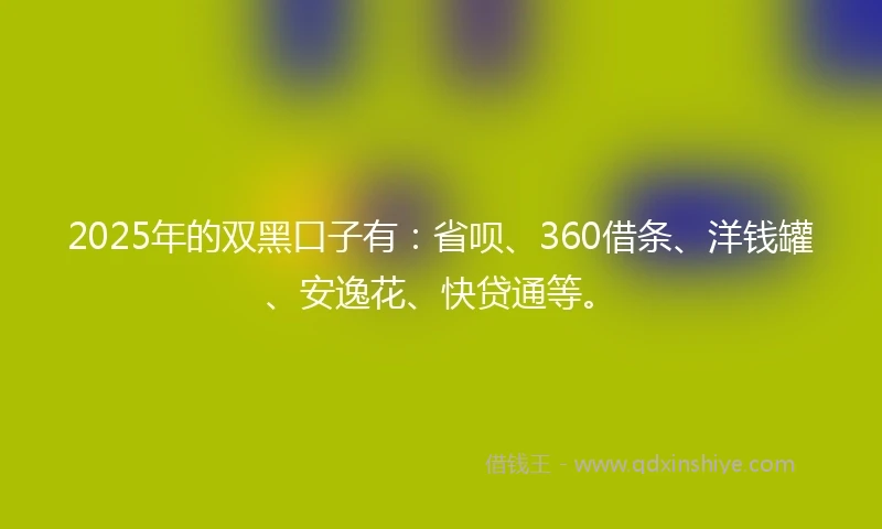 2025年的双黑口子有：省呗、360借条、洋钱罐、安逸花、快贷通等。