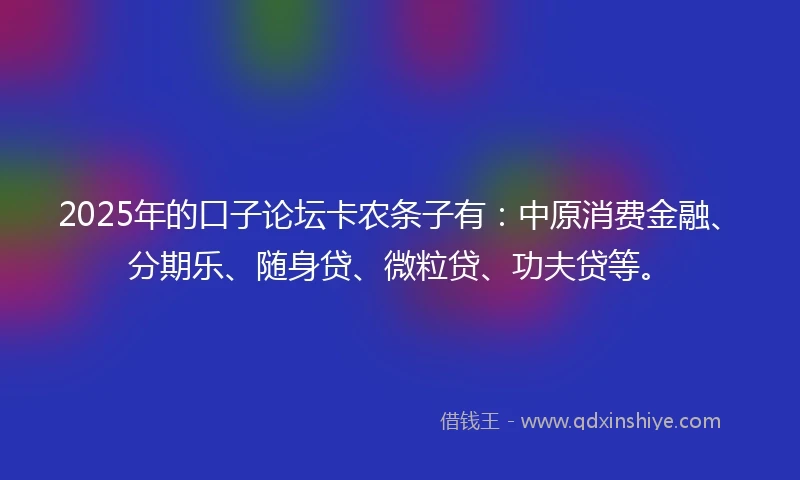 2025年的口子论坛卡农条子有：中原消费金融、分期乐、随身贷、微粒贷、功夫贷等。