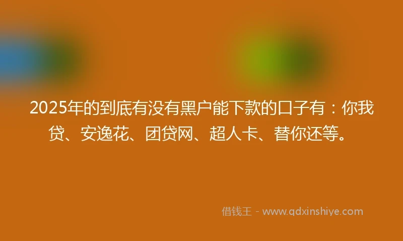 2025年的到底有没有黑户能下款的口子有：你我贷、安逸花、团贷网、超人卡、替你还等。
